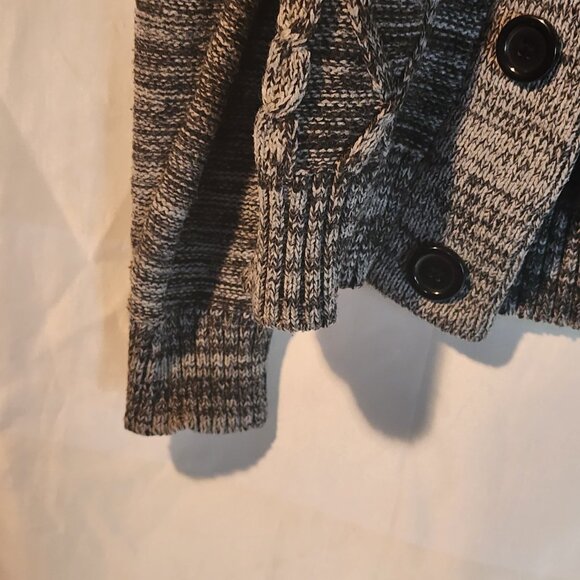 Rue21 Grey Black Heather Thick Woven Cable Knit Big Button Detail LS Cardigan L - Picture 7 of 16